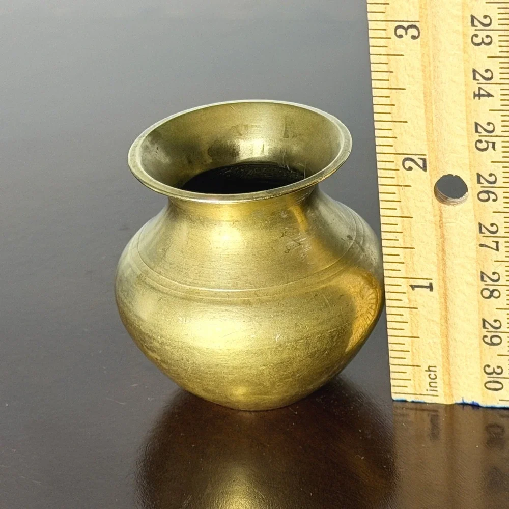 Vintage Miniature Brass Vase Small Round Bud Vase Gold Tone Decor 2.5